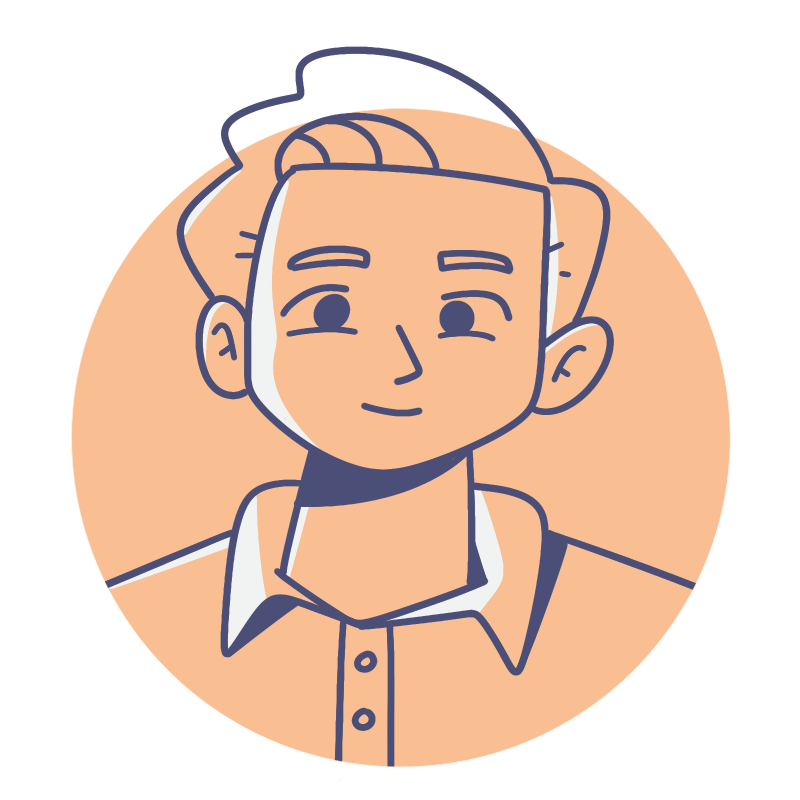 Dibujo sin color de Luis, un hombre joven con cabello corto con expresión seria, peinado de lado que viste una camisa.